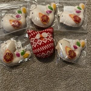Festive Bird and Owl Holiday Ornament Set